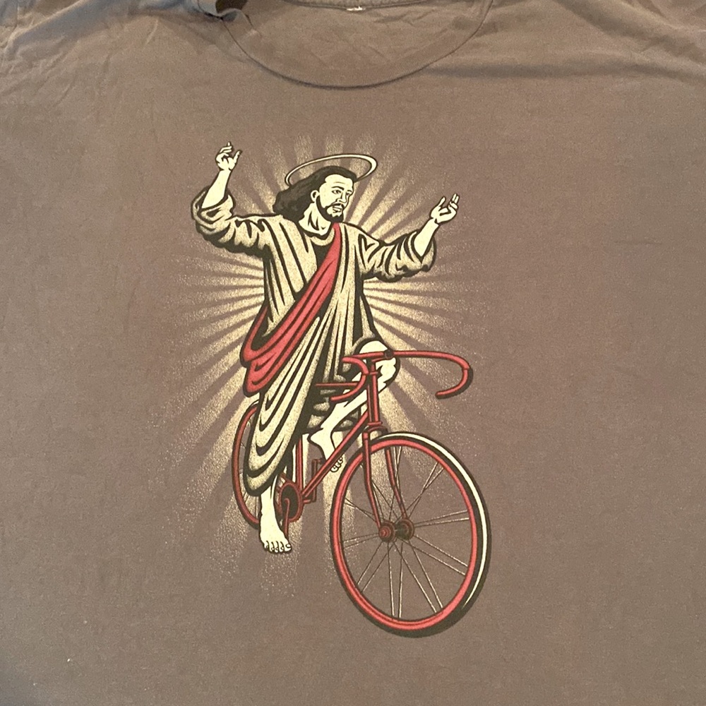 Mens XL Jesus on a bicycle
